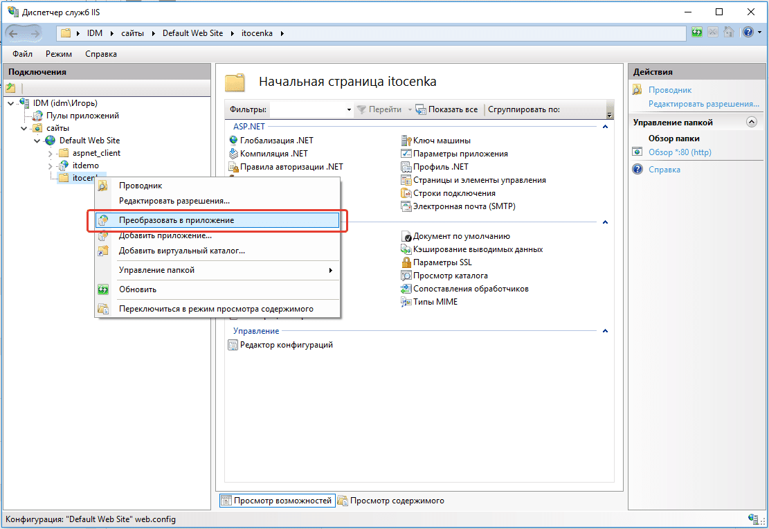 Настройка IIS