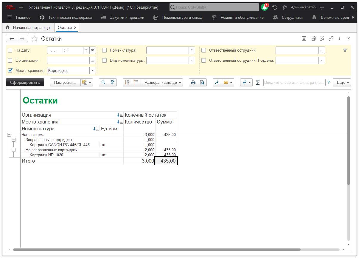 Ведомость по остаткам
