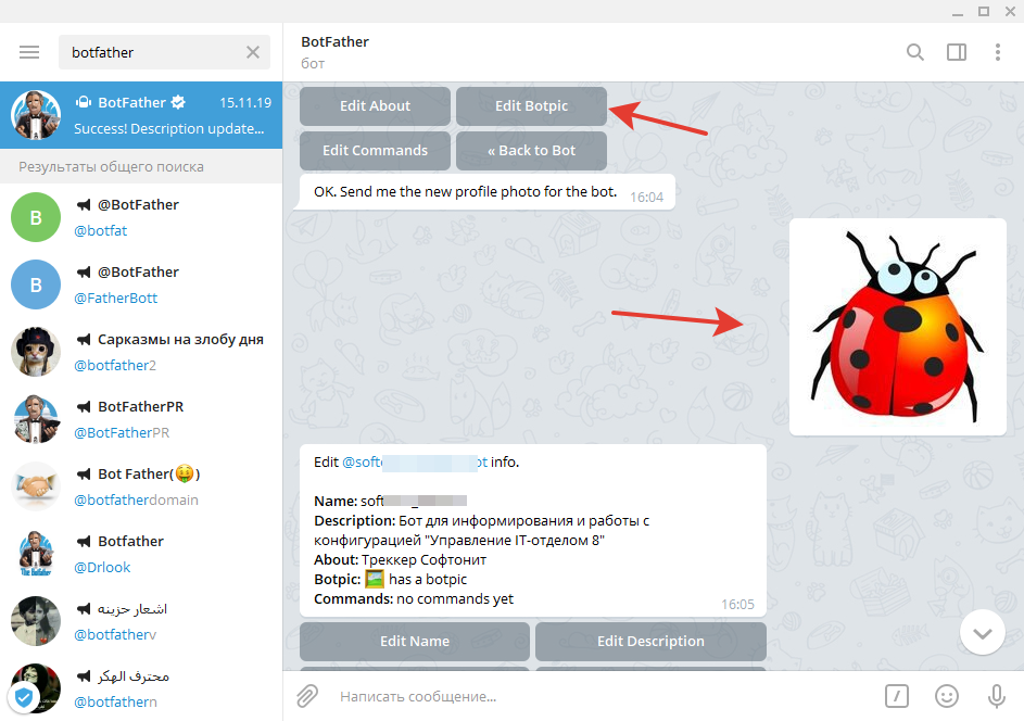 Зададим изображение бота